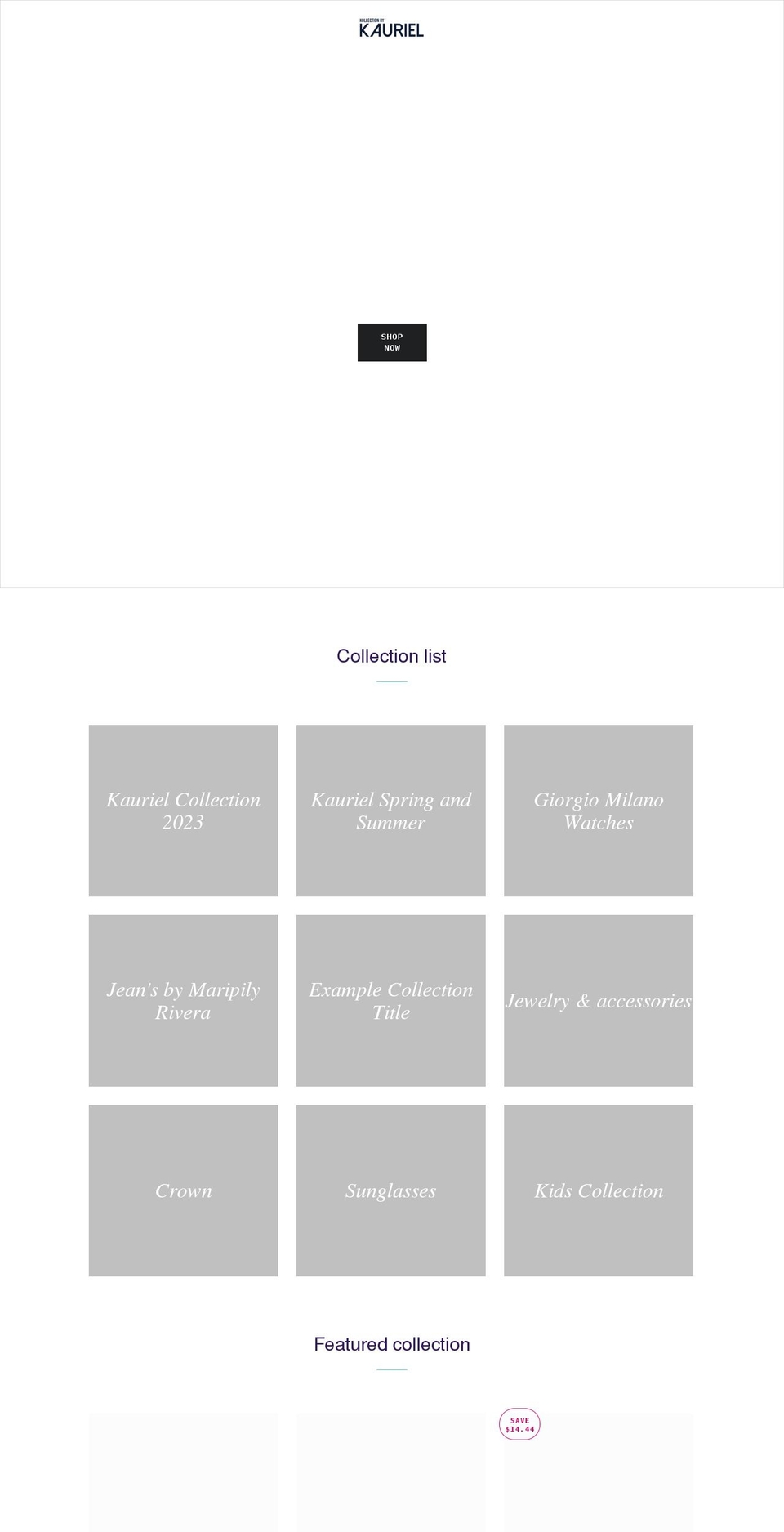 kollectionbykauriel.com shopify website screenshot