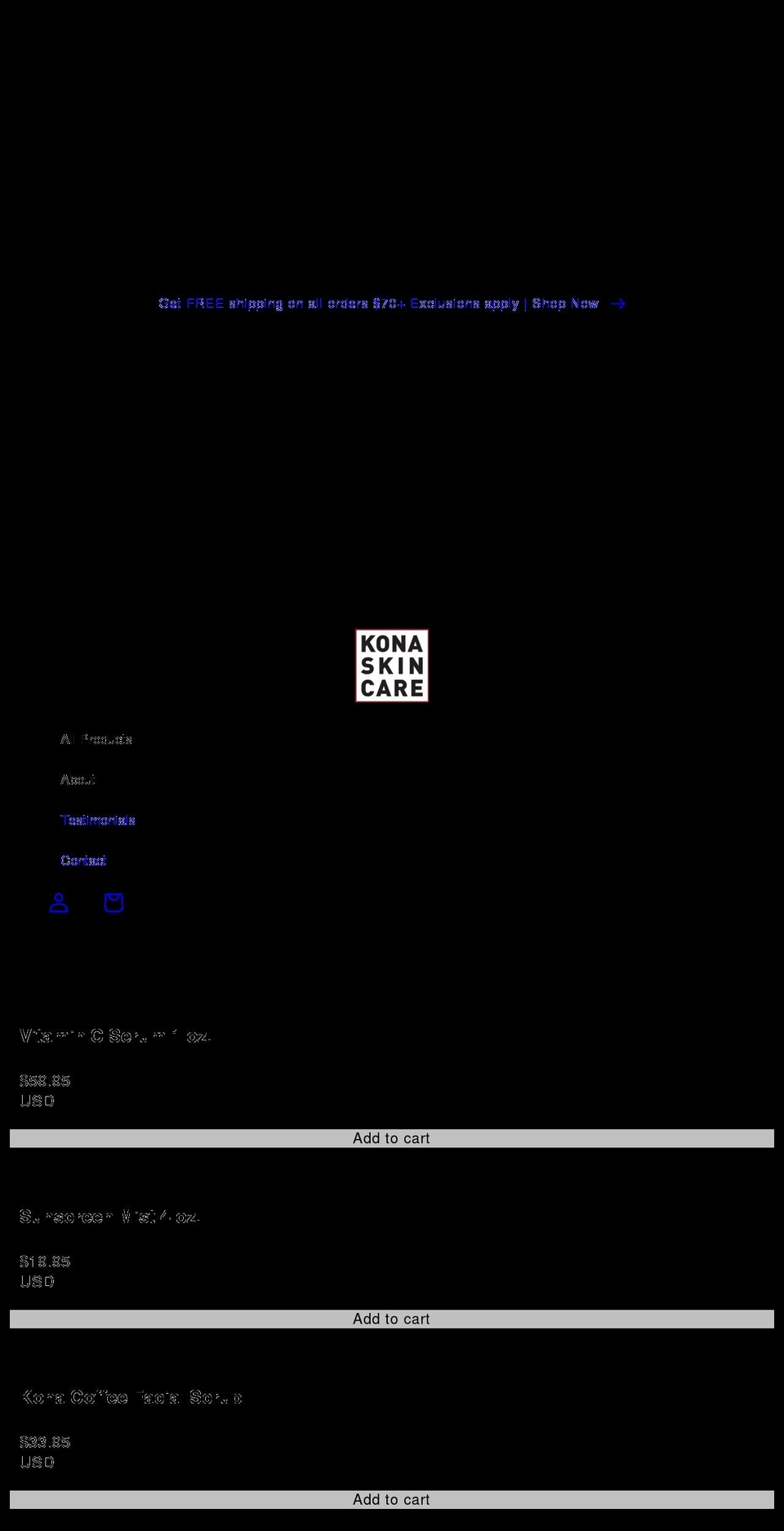 konaskincare.com shopify website screenshot