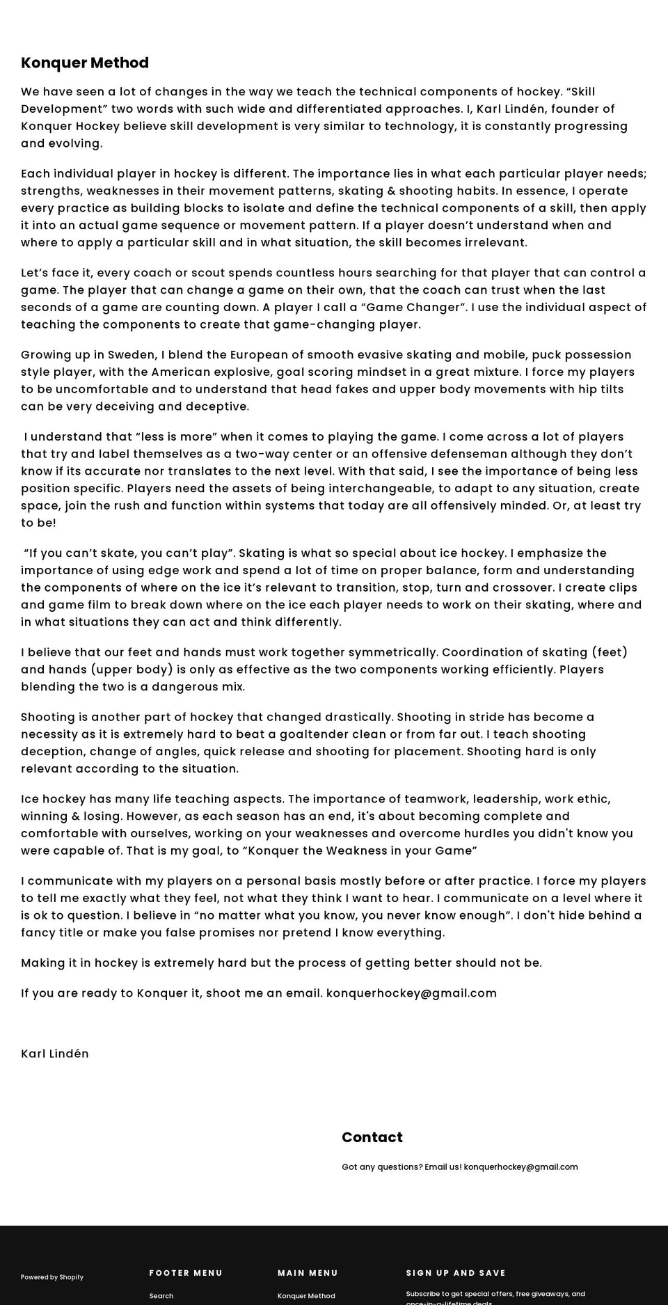 konquerhockey.com shopify website screenshot