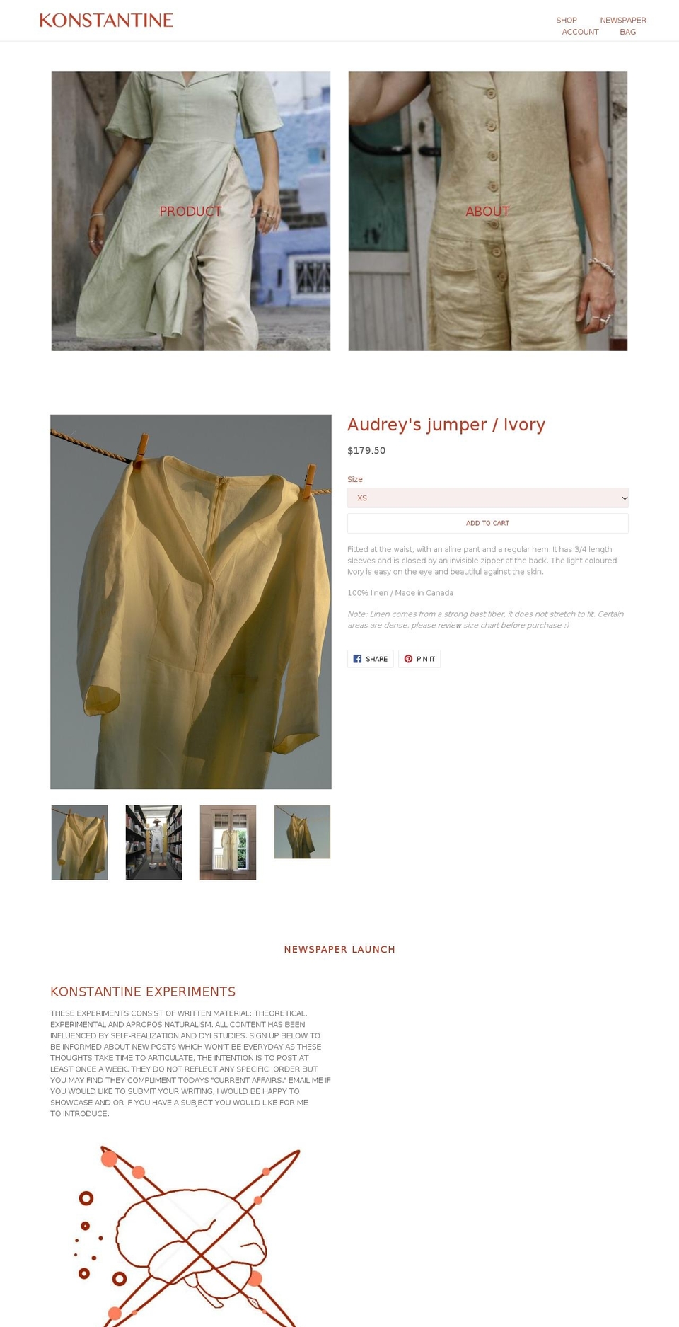 konstantineclothing.com — Shopify storefront screenshot