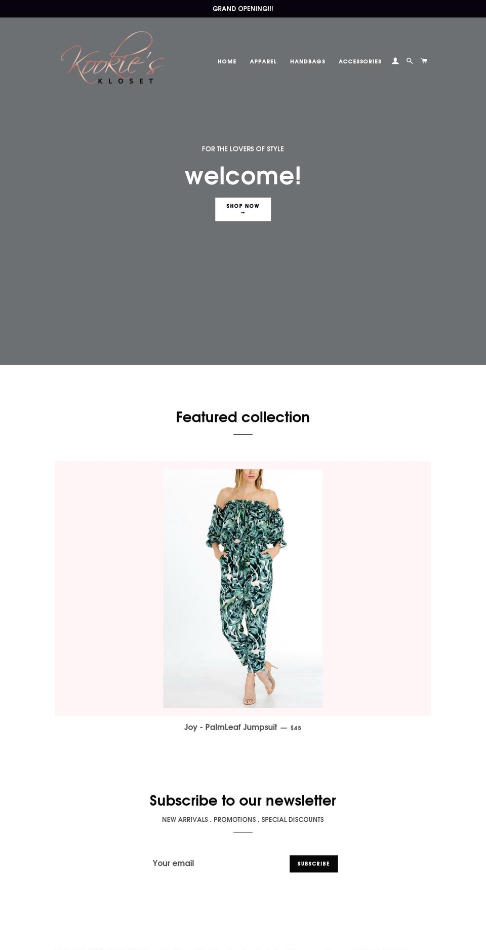 kookieskloset.com — Shopify storefront screenshot