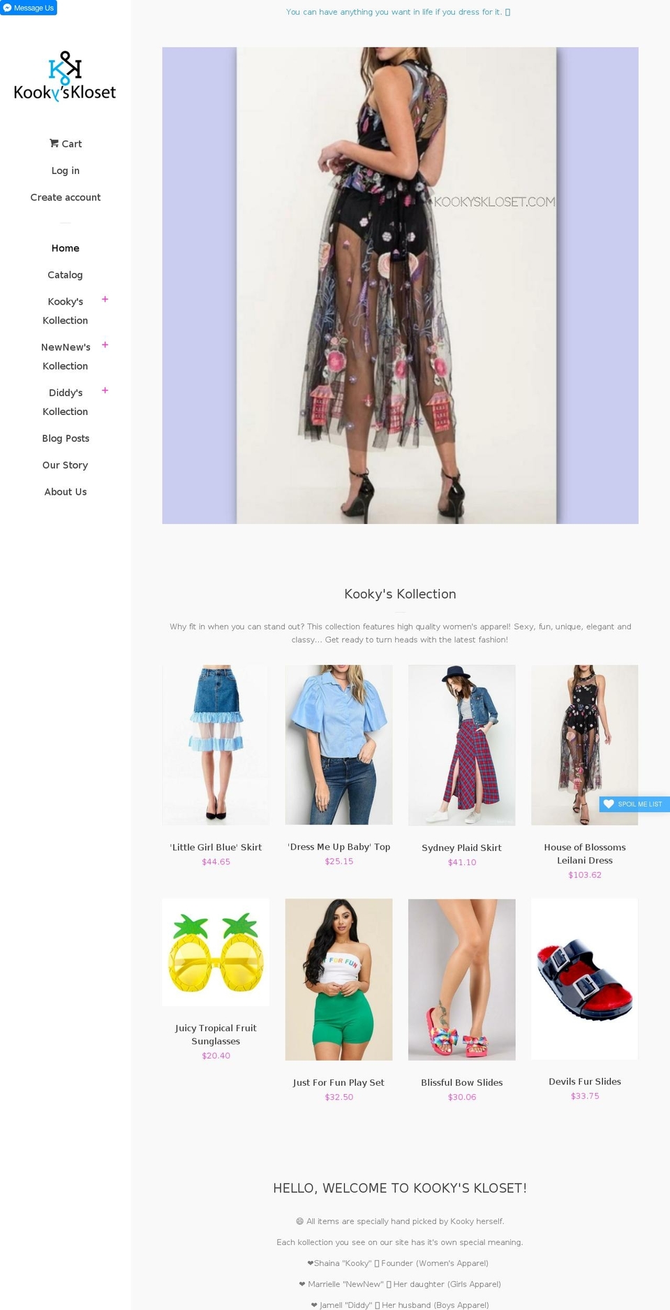 kookyskloset.com shopify website screenshot