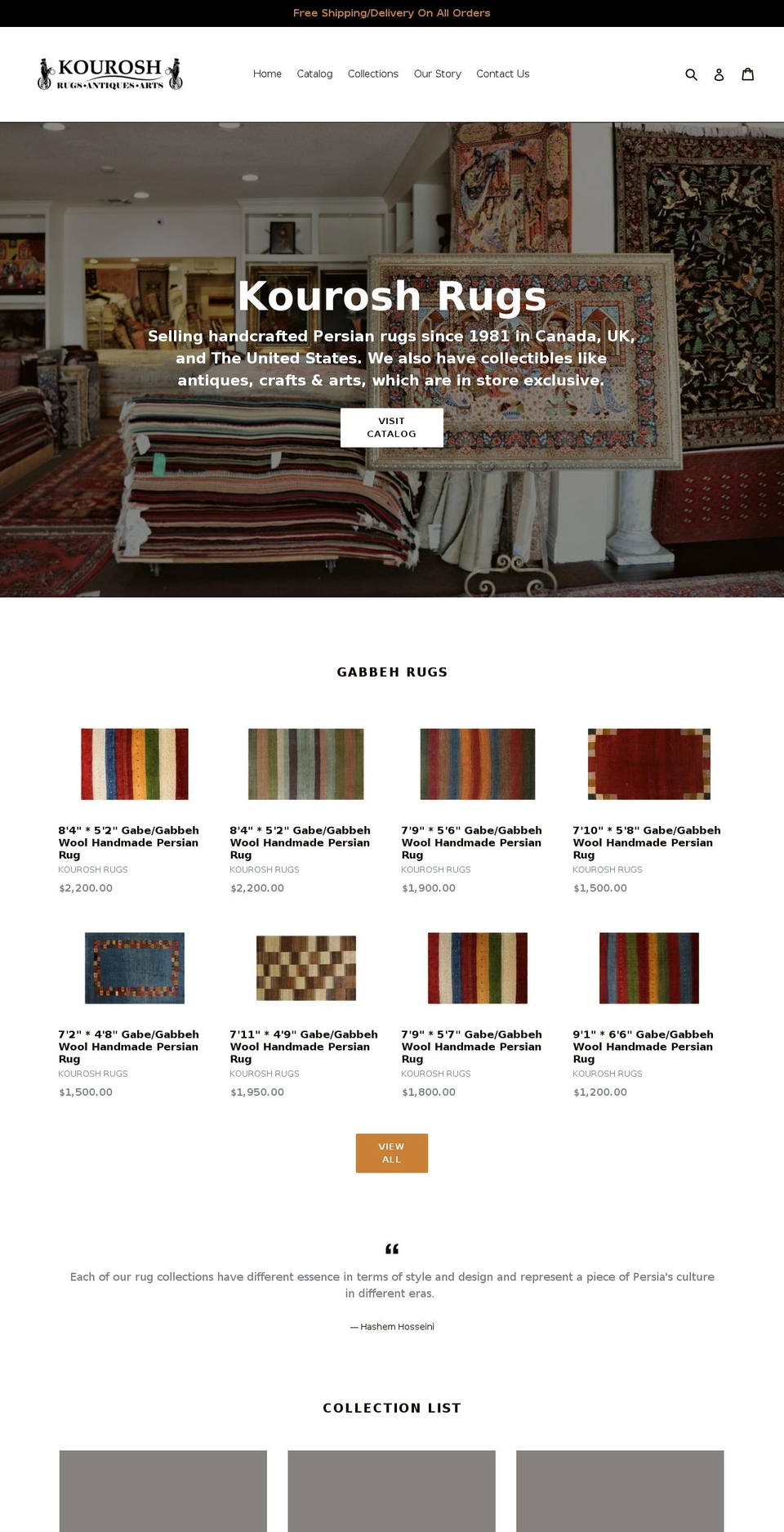 kooroshrugs.com — Shopify storefront screenshot