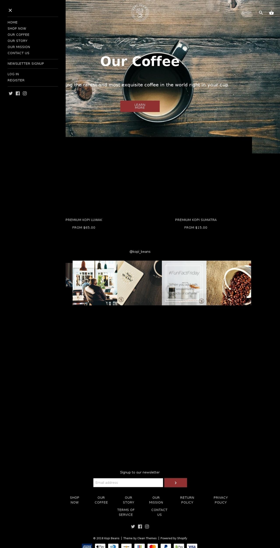kopibeans.com — Shopify storefront screenshot