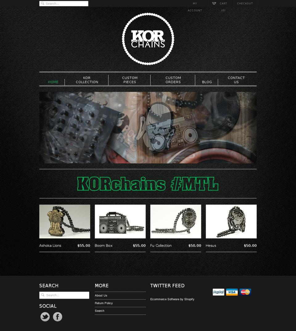 korchains.com shopify website screenshot