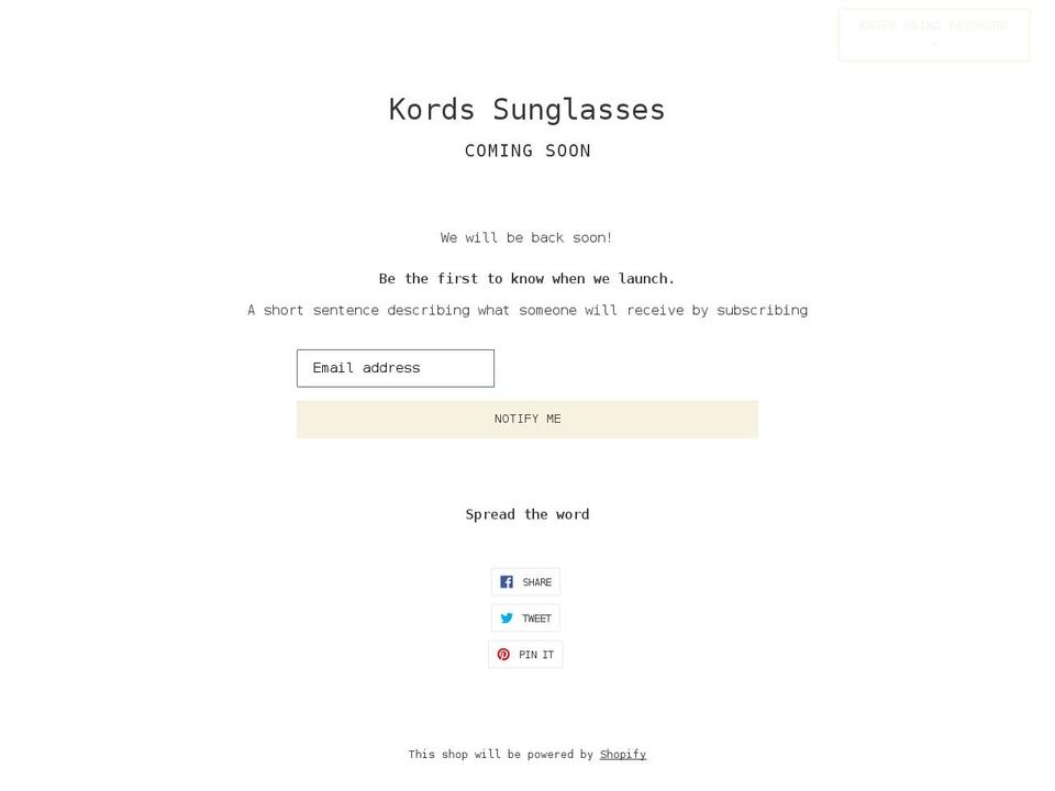 kordssunglasses.com shopify website screenshot