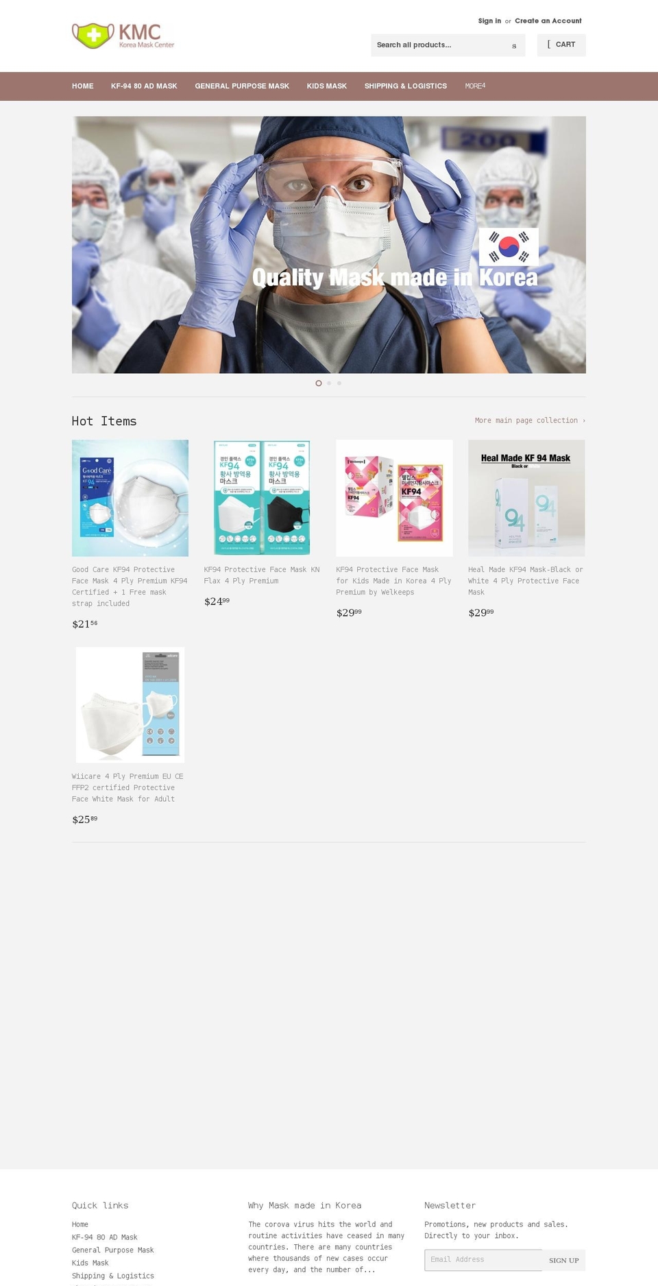 koreamaskcenter.com shopify website screenshot