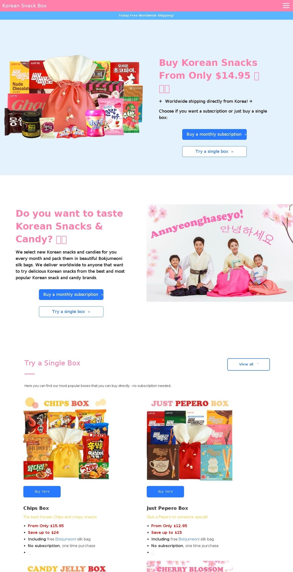 KSB v.26 - Collection template tracking links Shopify theme site example koreansnackbox.com