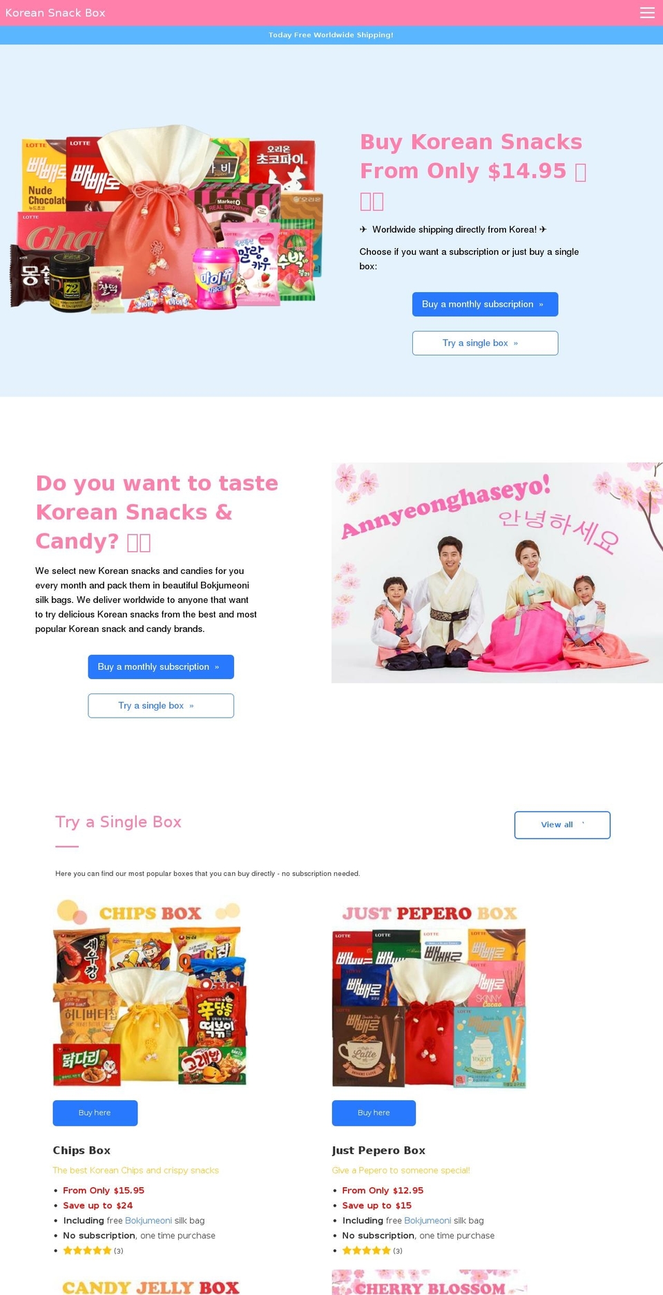KSB v.26 - Collection template tracking links Shopify theme site example koreasnackbox.com