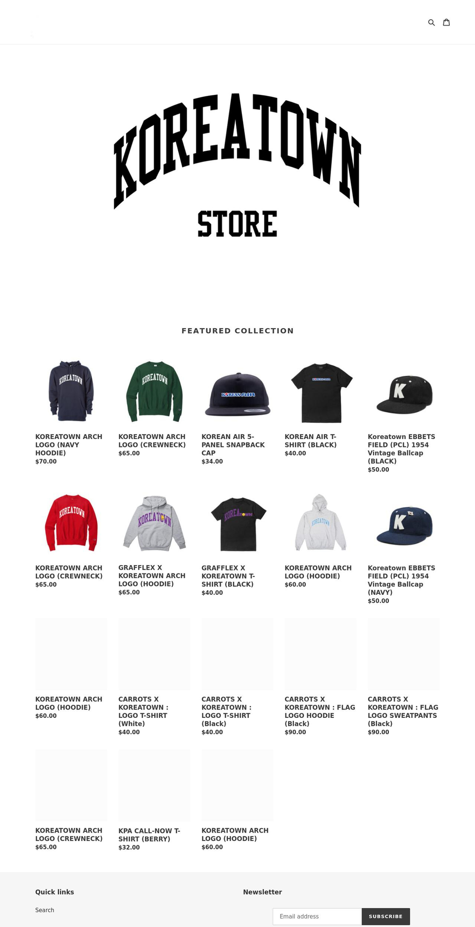 koreatownstore.com shopify website screenshot