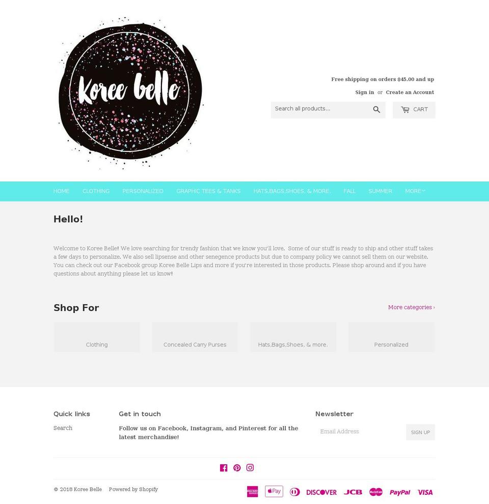 koreebelle.com — Shopify storefront screenshot