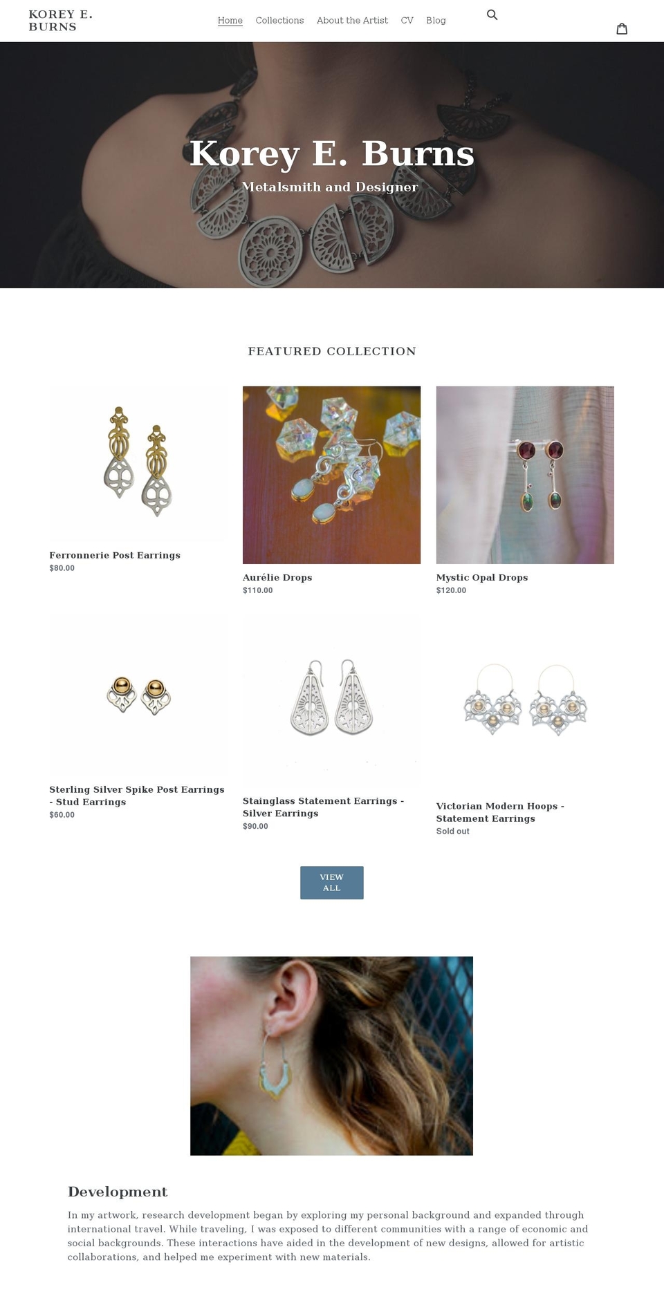 koreyeburns.com shopify website screenshot