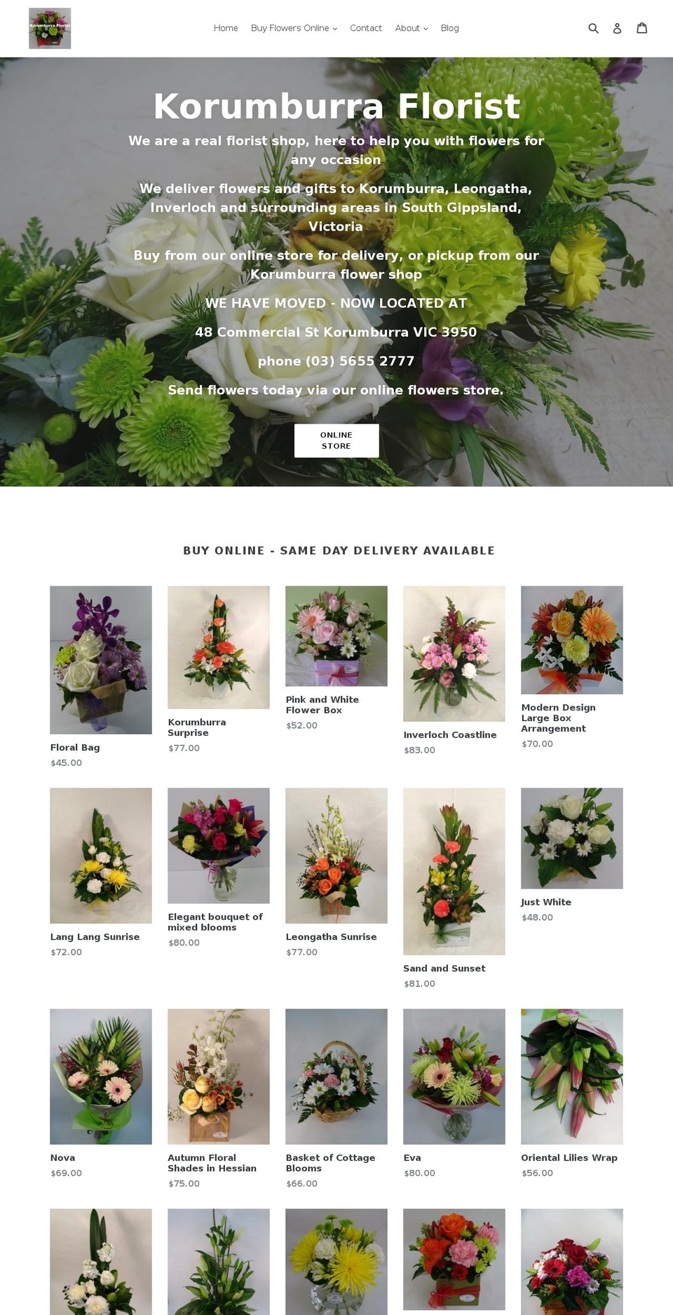korumburraflorist.com — Shopify storefront screenshot
