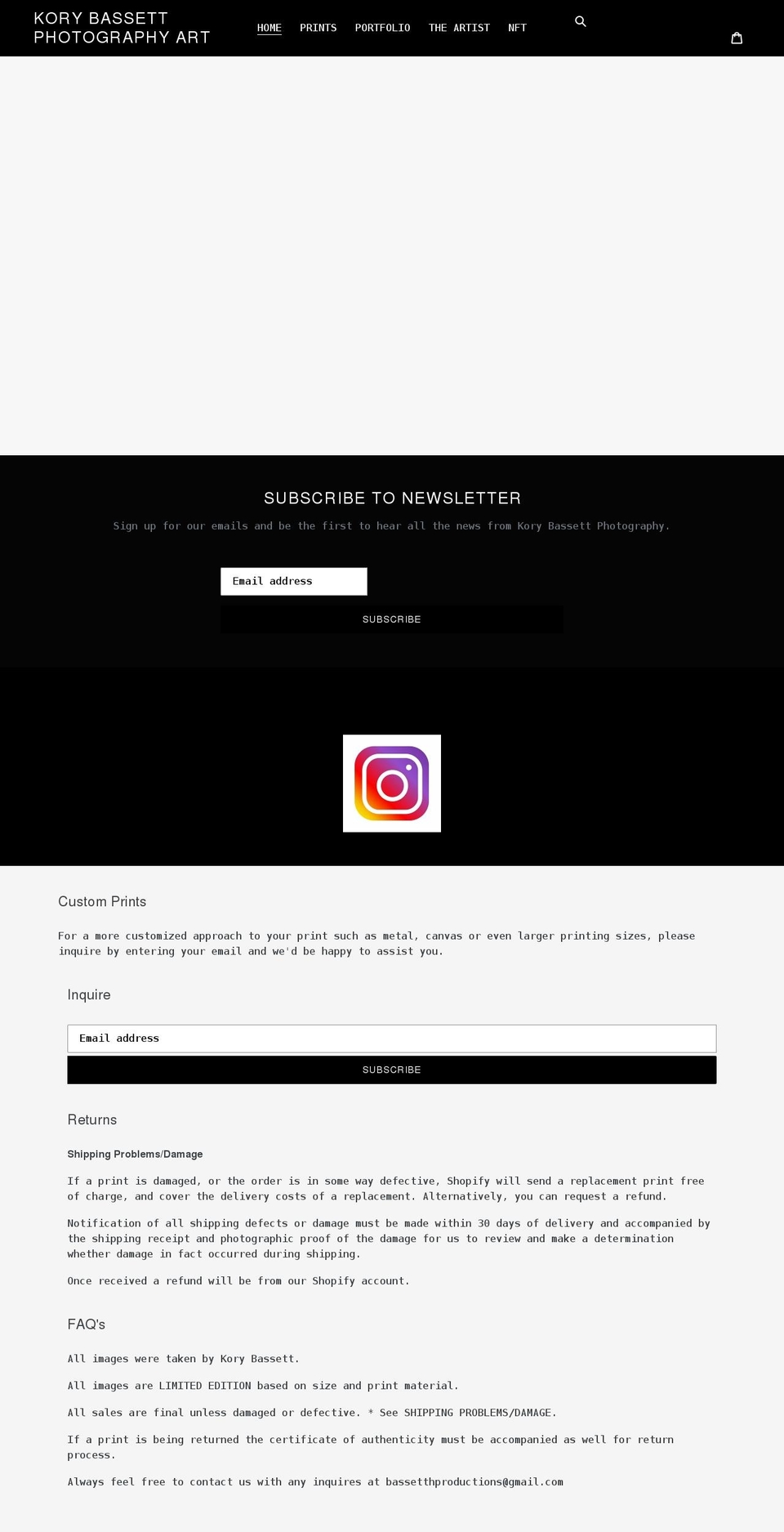 korybassett.com shopify website screenshot