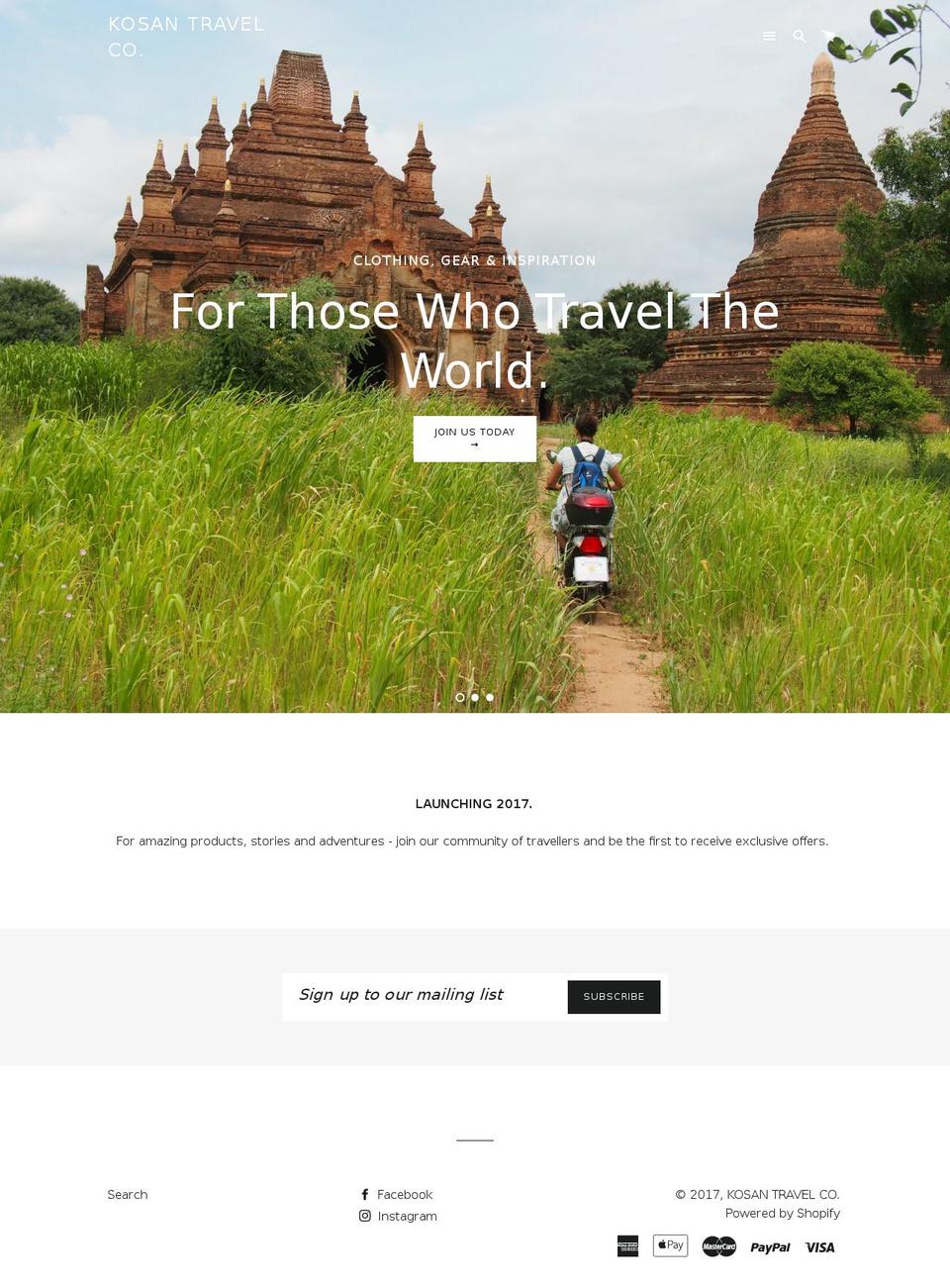 kosantravel.com shopify website screenshot