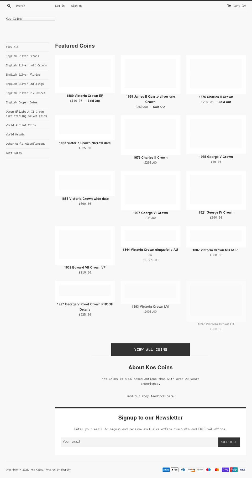 koscoins.com shopify website screenshot