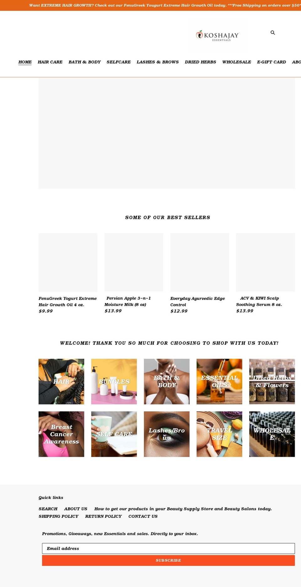 koshajayessentials.com shopify website screenshot