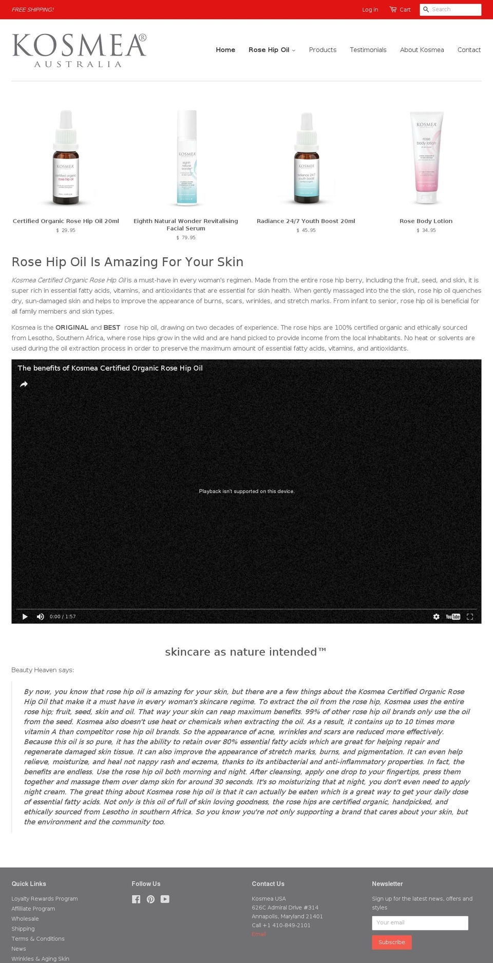 kosmea-usa.com shopify website screenshot