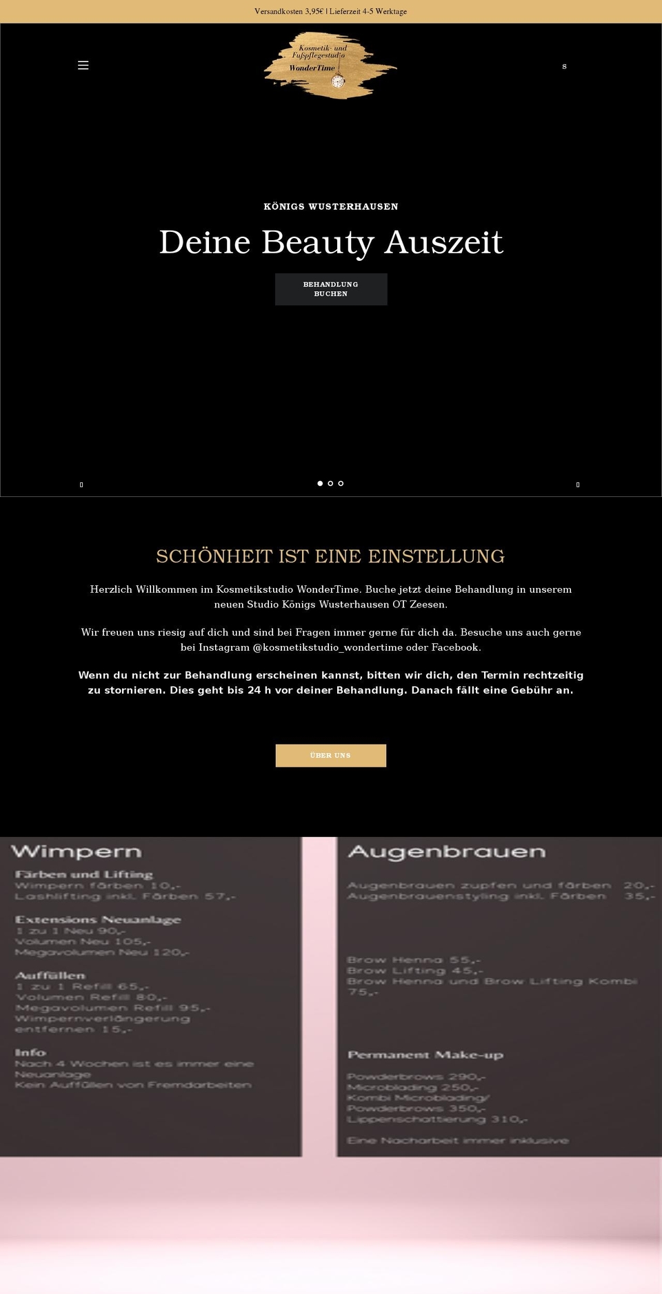 kosmetikstudio-wondertime.de shopify website screenshot