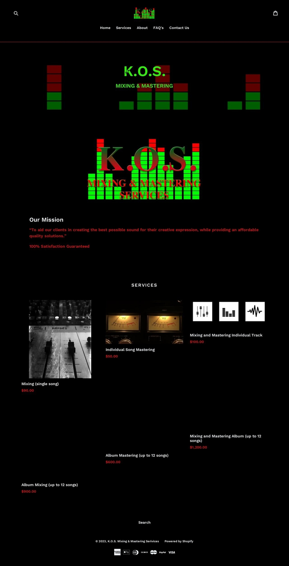 kosmixingandmastering.com shopify website screenshot