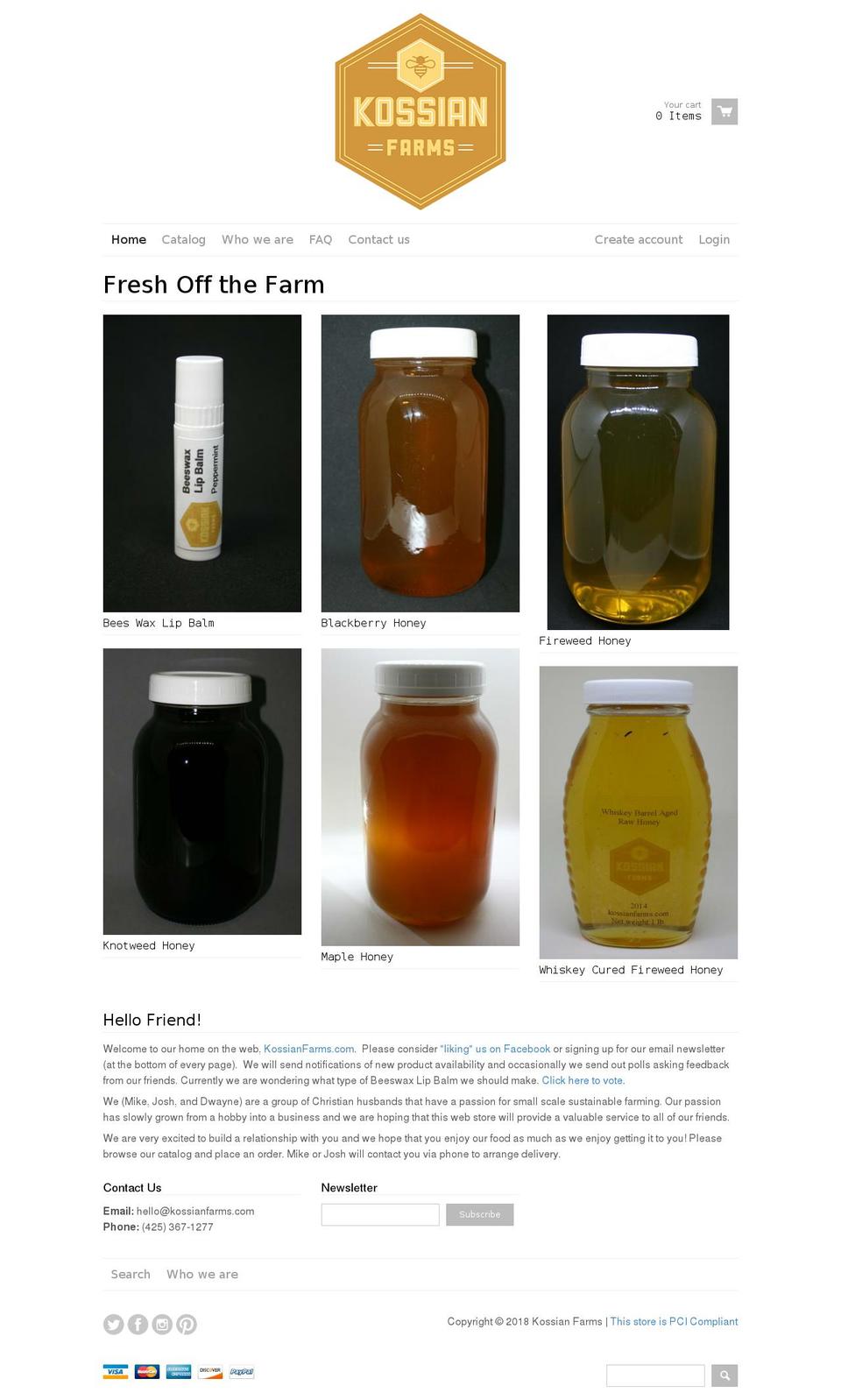 kossianfarms.com shopify website screenshot