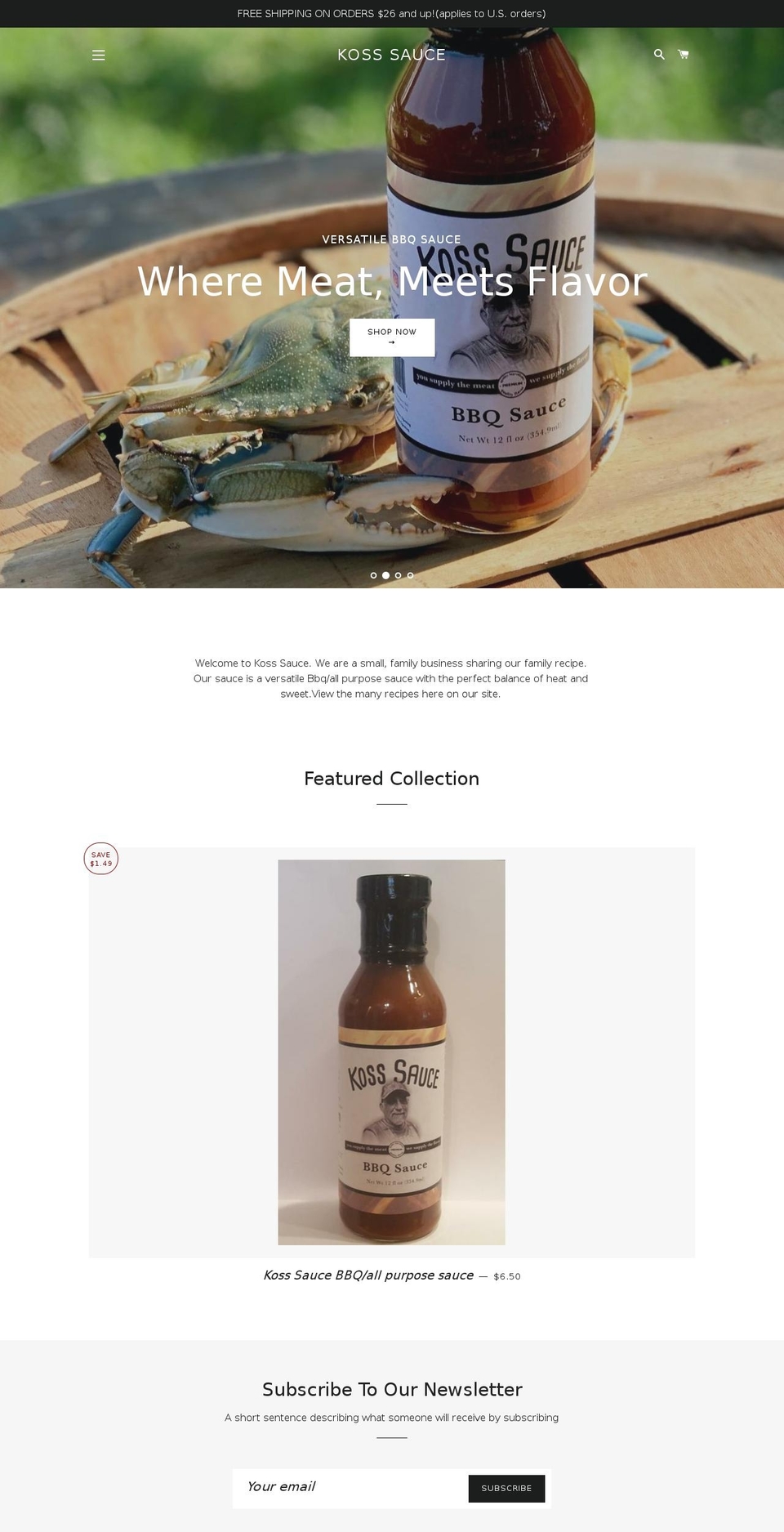 kosssauce.com — Shopify storefront screenshot