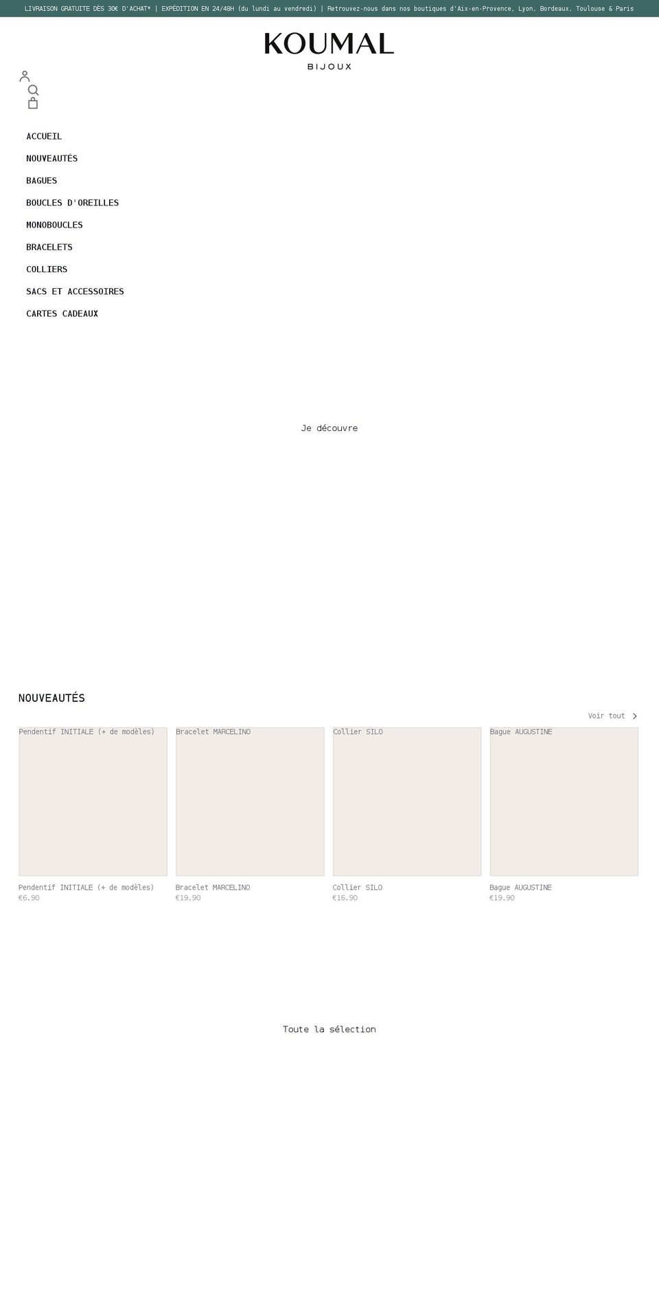 koumalbijoux.com shopify website screenshot