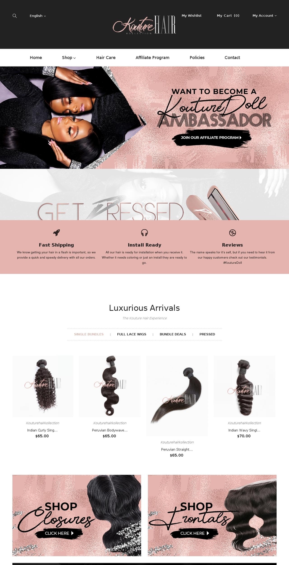 kouturehairkollection.com — Shopify storefront screenshot