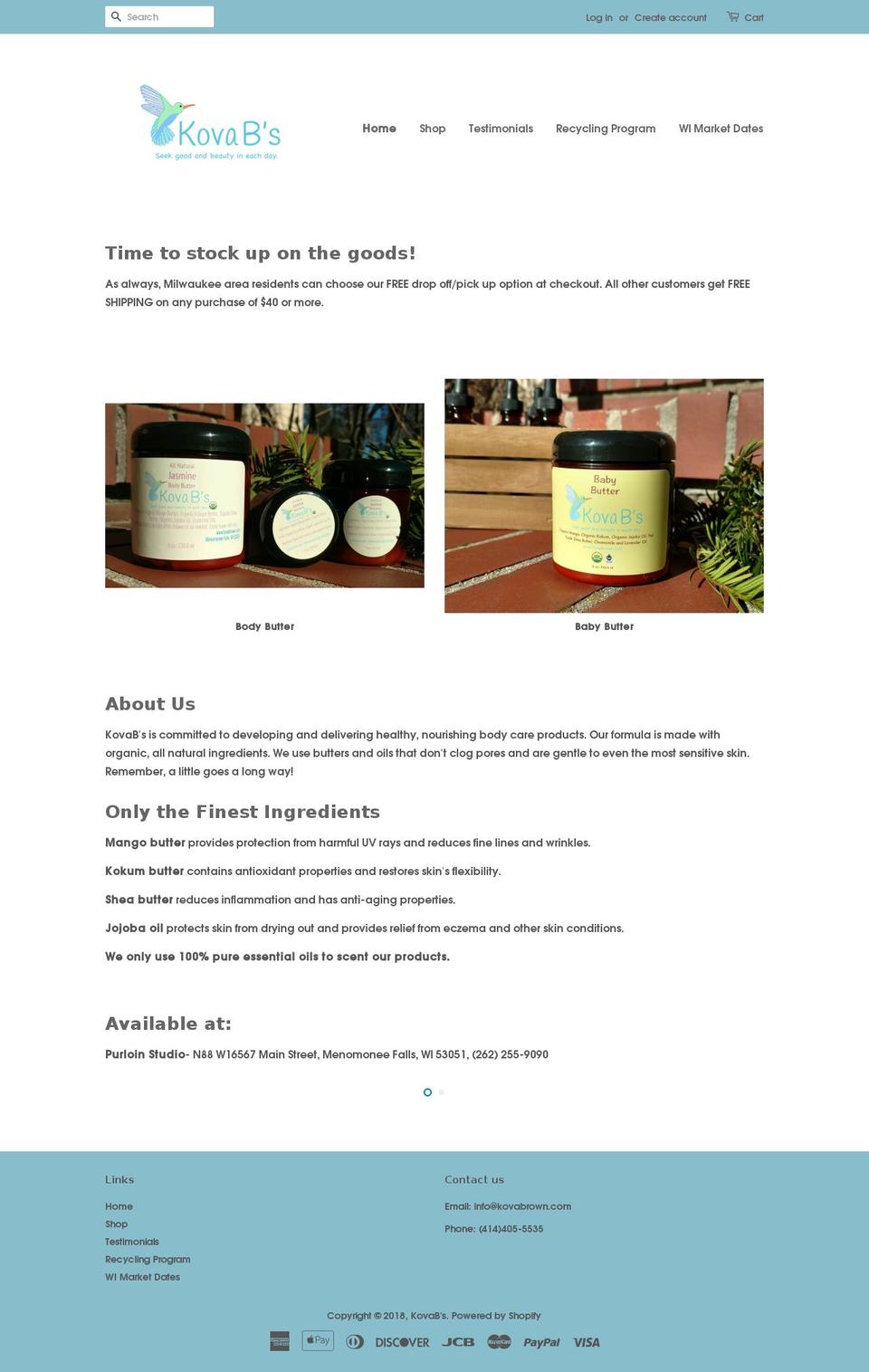 kovabrown.com — Shopify storefront screenshot