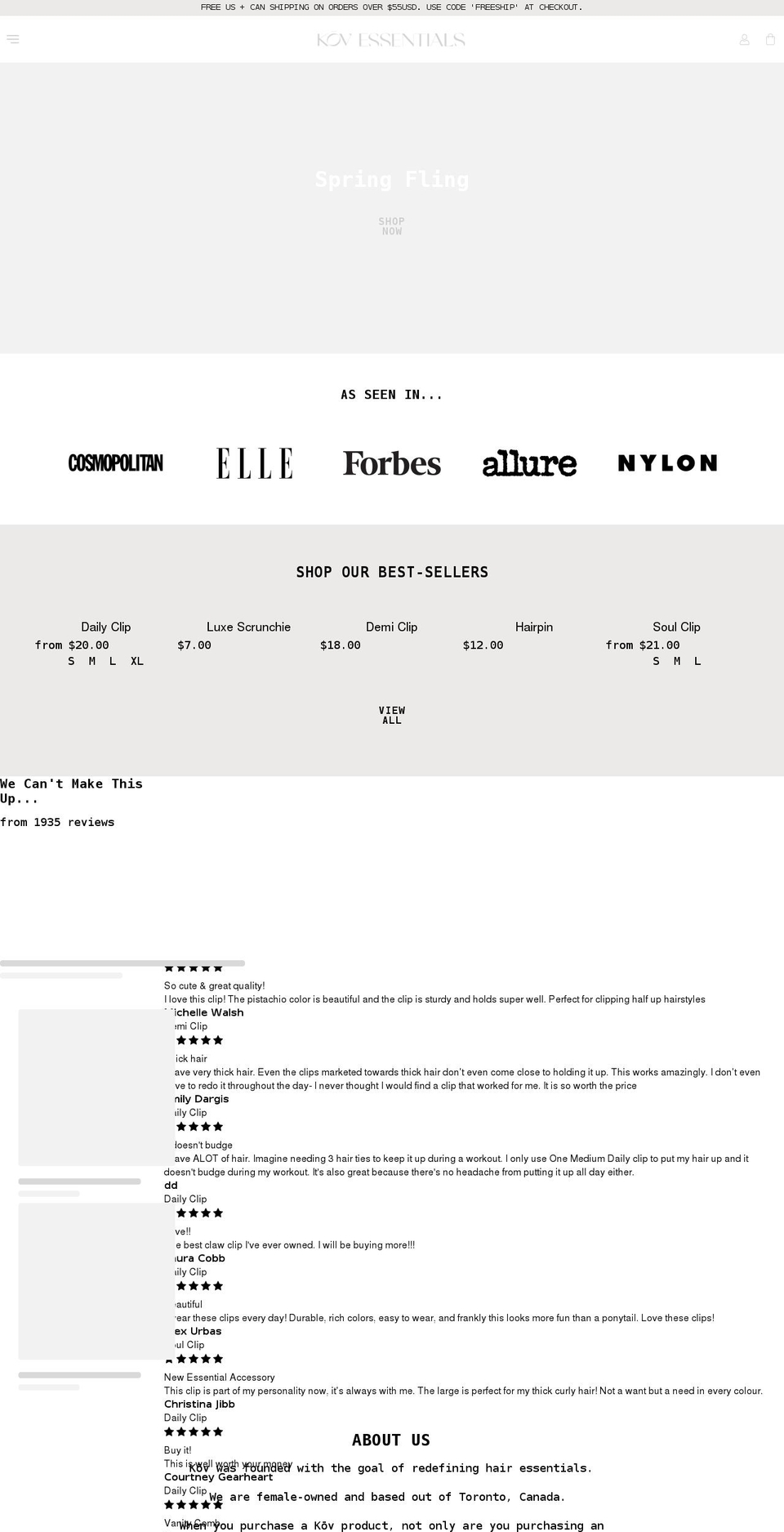 kovessentials.com shopify website screenshot