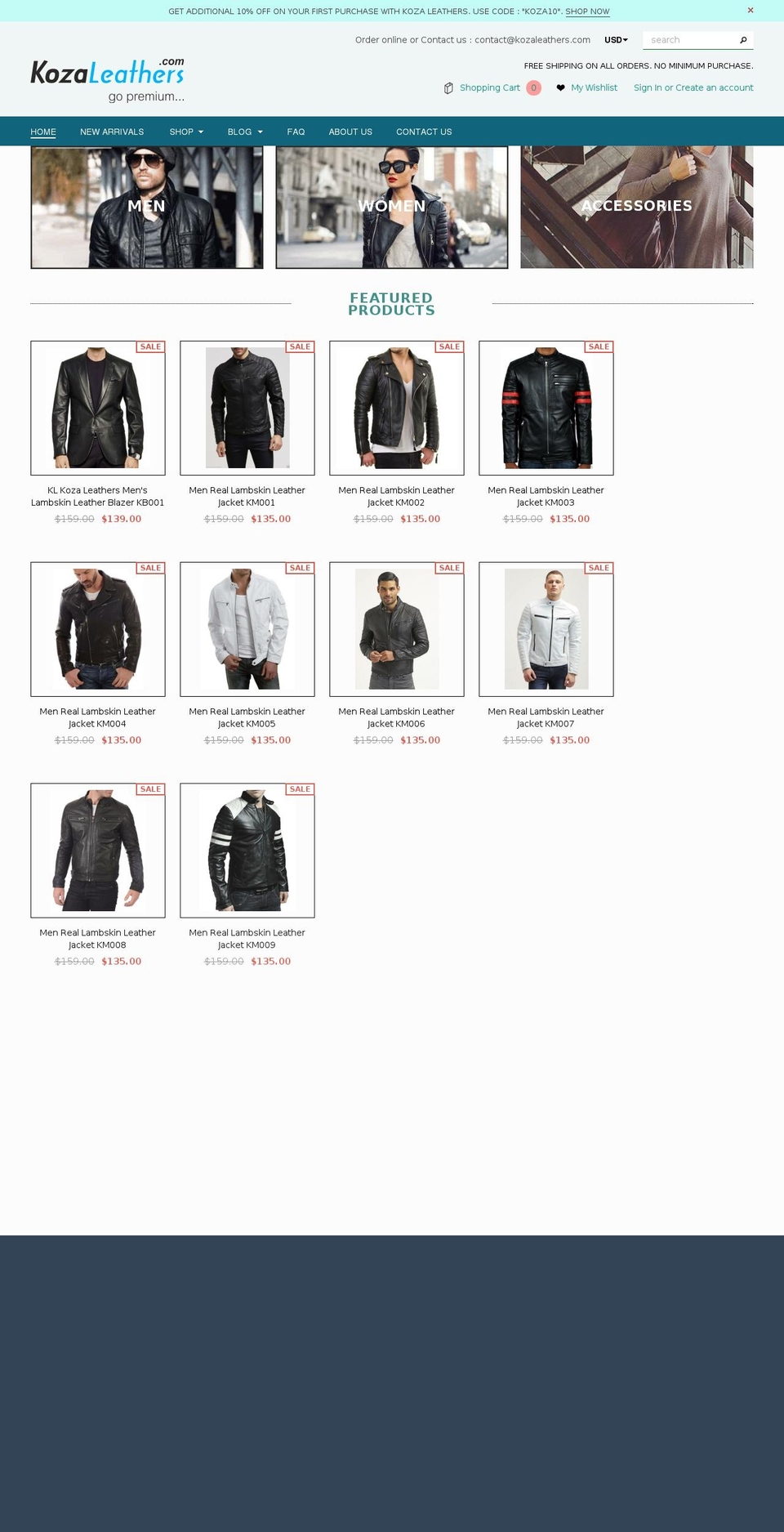 kozaleathers.com shopify website screenshot