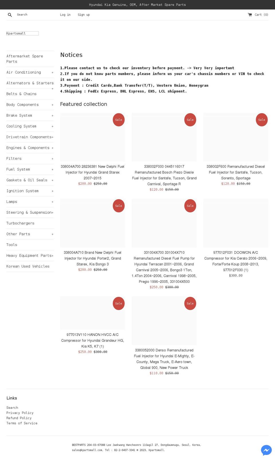 kpartsmall.com shopify website screenshot