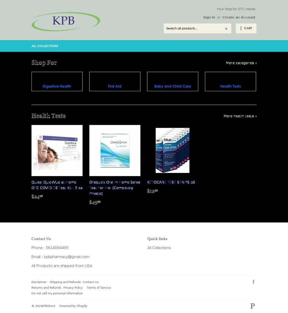 kpbpharmacy.myshopify.com shopify website screenshot