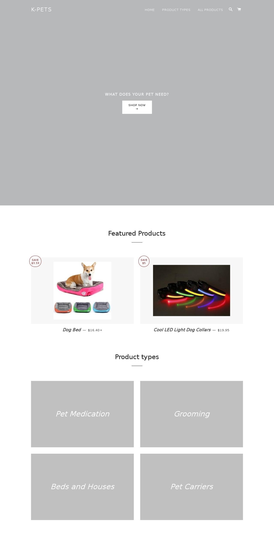 kpetstore.com — Shopify storefront screenshot