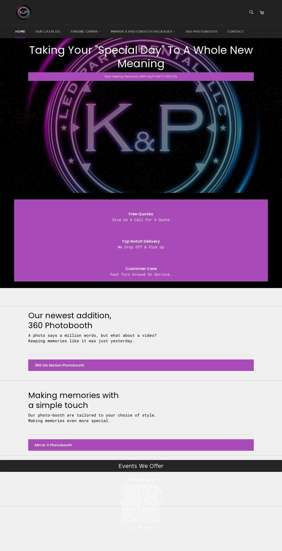 kppartyrental.com shopify website screenshot