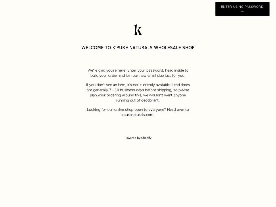 kpurewholesale.com — Shopify storefront screenshot