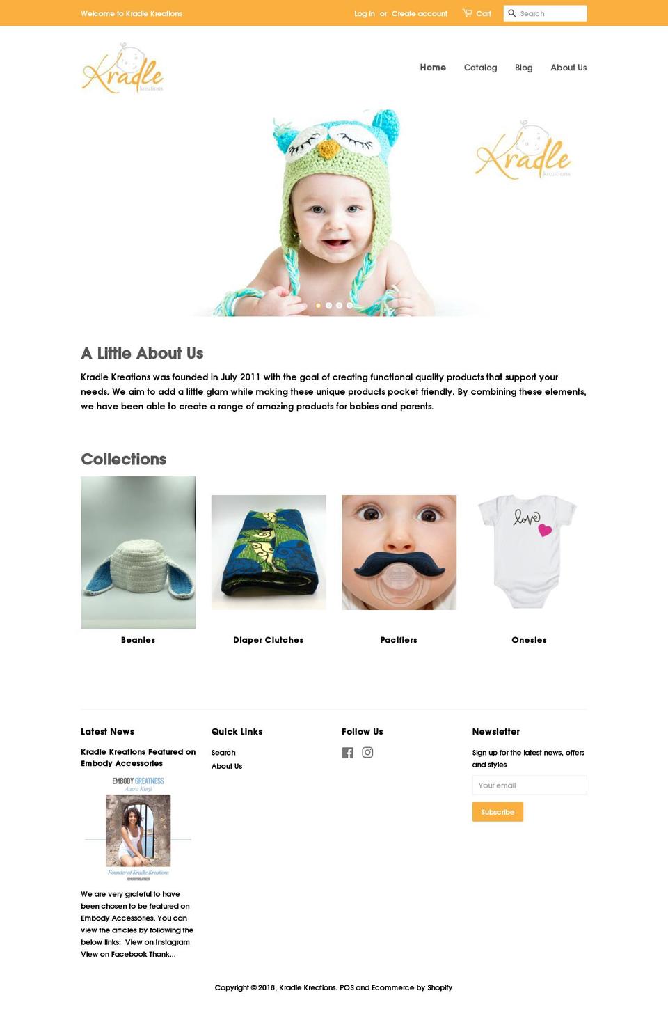 kradlekreations.com — Shopify storefront screenshot