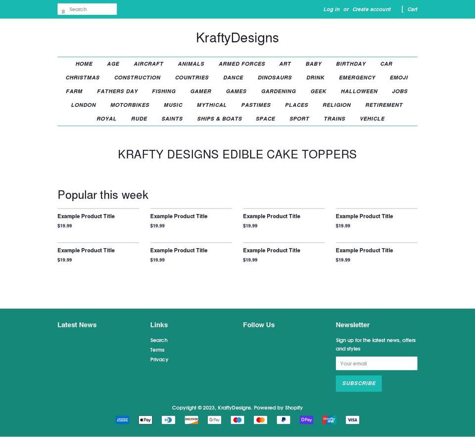 kraftydesigns.co.uk shopify website screenshot