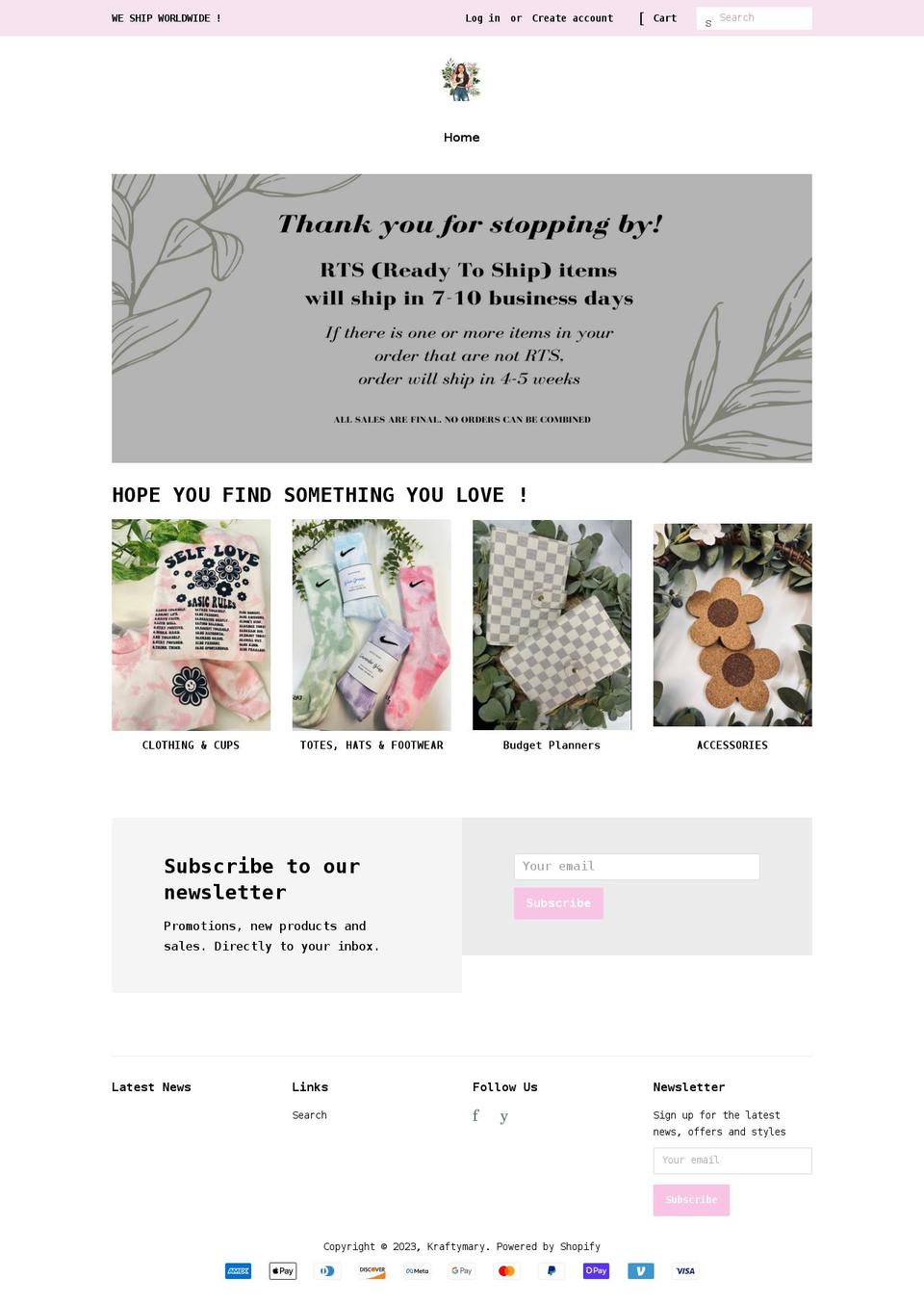 kraftymary.com shopify website screenshot
