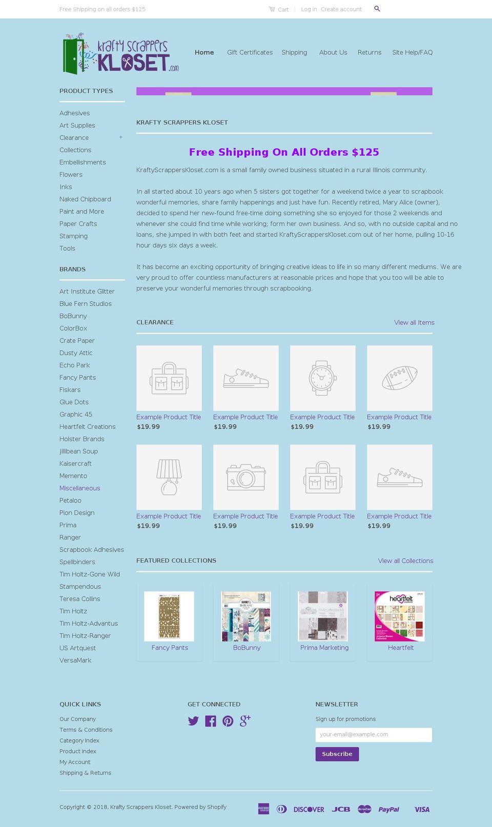 kraftyscrapperskloset.com — Shopify storefront screenshot