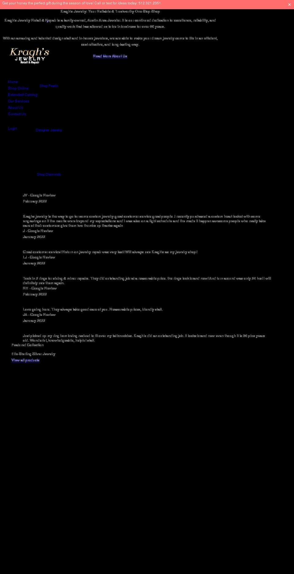 kraghsjewelry.com shopify website screenshot