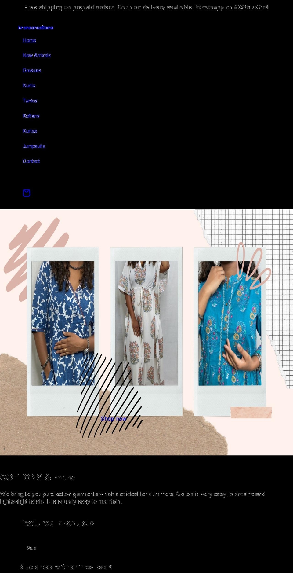 kranecreations.com shopify website screenshot