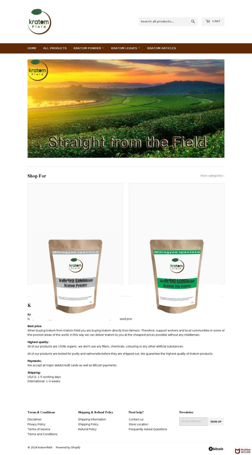 kratomfield.com — Shopify storefront screenshot