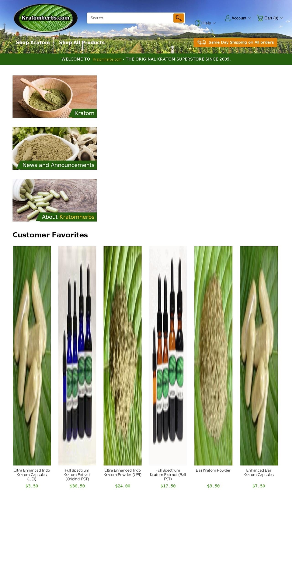 kratomherbs.com — Shopify storefront screenshot