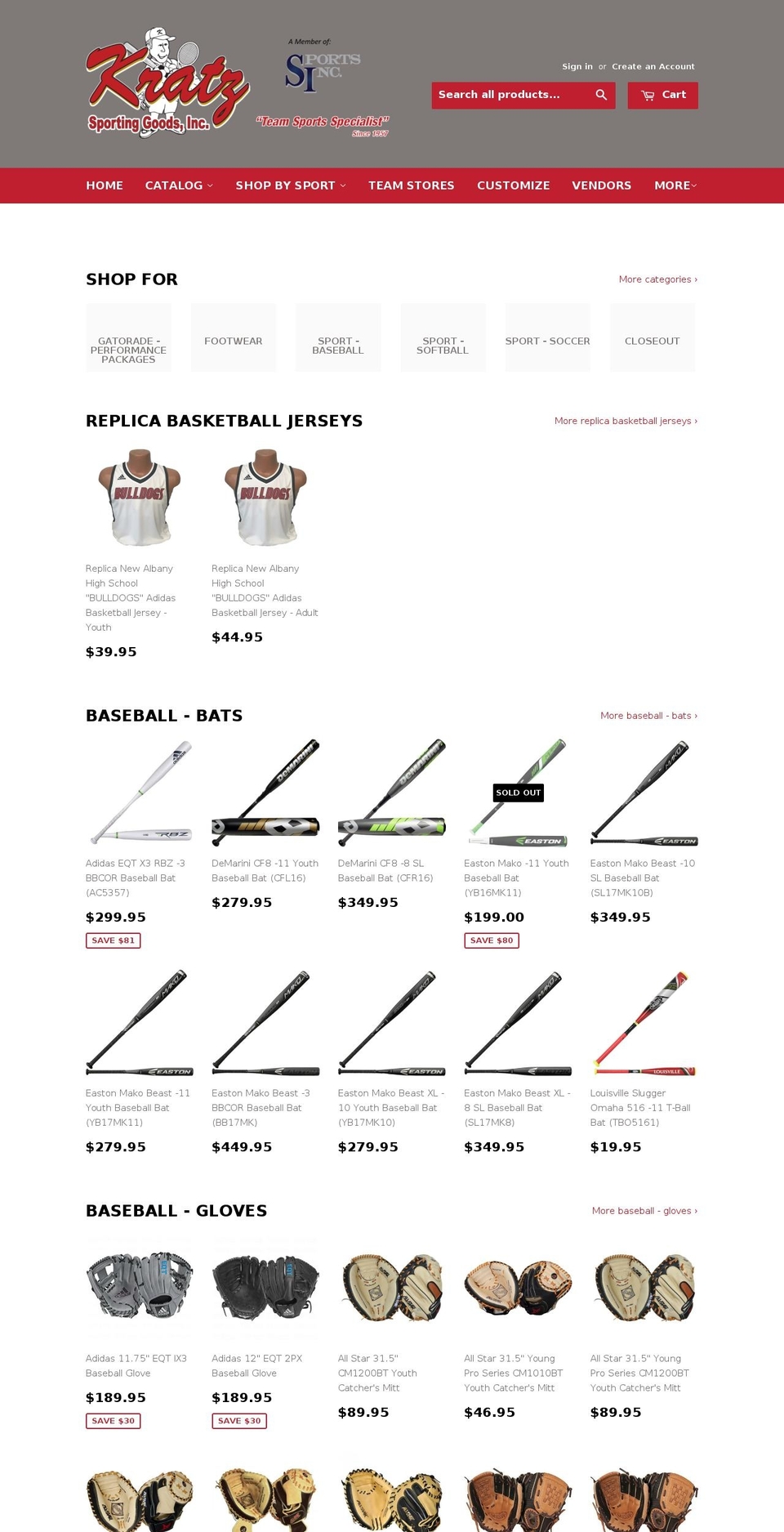 kratzsports.com shopify website screenshot