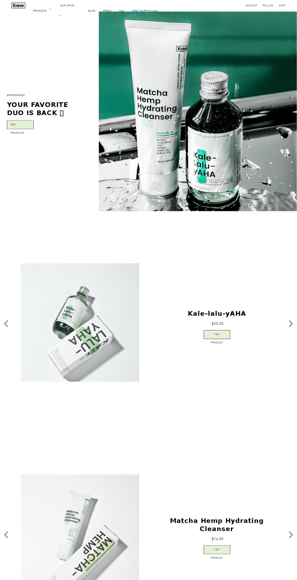 kravebeauty.com — Shopify storefront screenshot