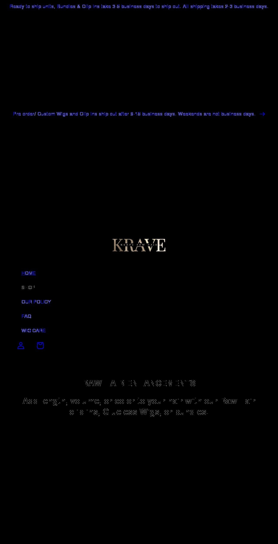 kravekollectionwigs.com shopify website screenshot