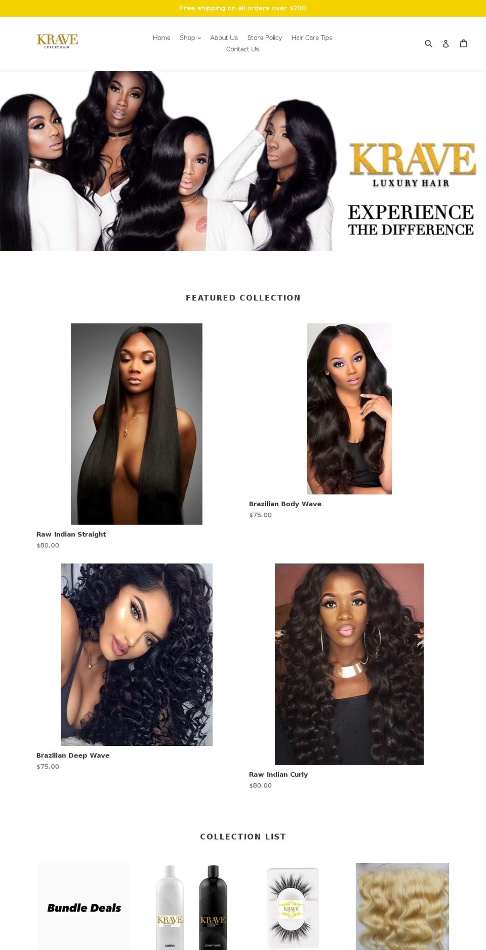 kraveluxuryhair.com shopify website screenshot