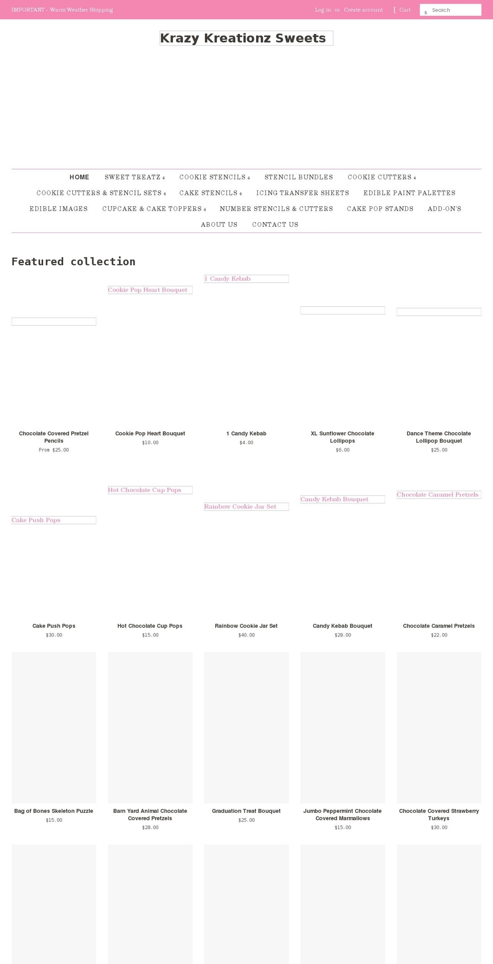 krazykreationzsweets.com shopify website screenshot