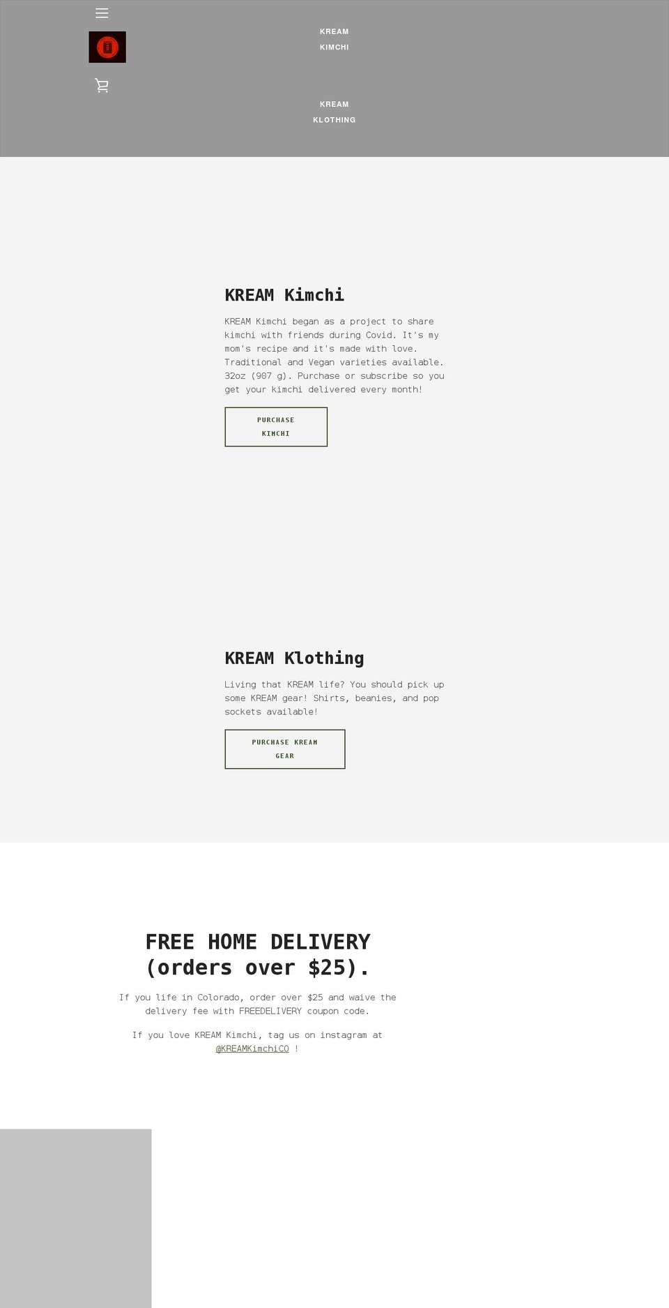 kreamkimchi.com shopify website screenshot